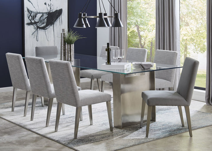 Omnia Dining Chair in Silver Linen and Brushed Stainless Steel (Set of 2) Chair modern furniture Contempo Furniture