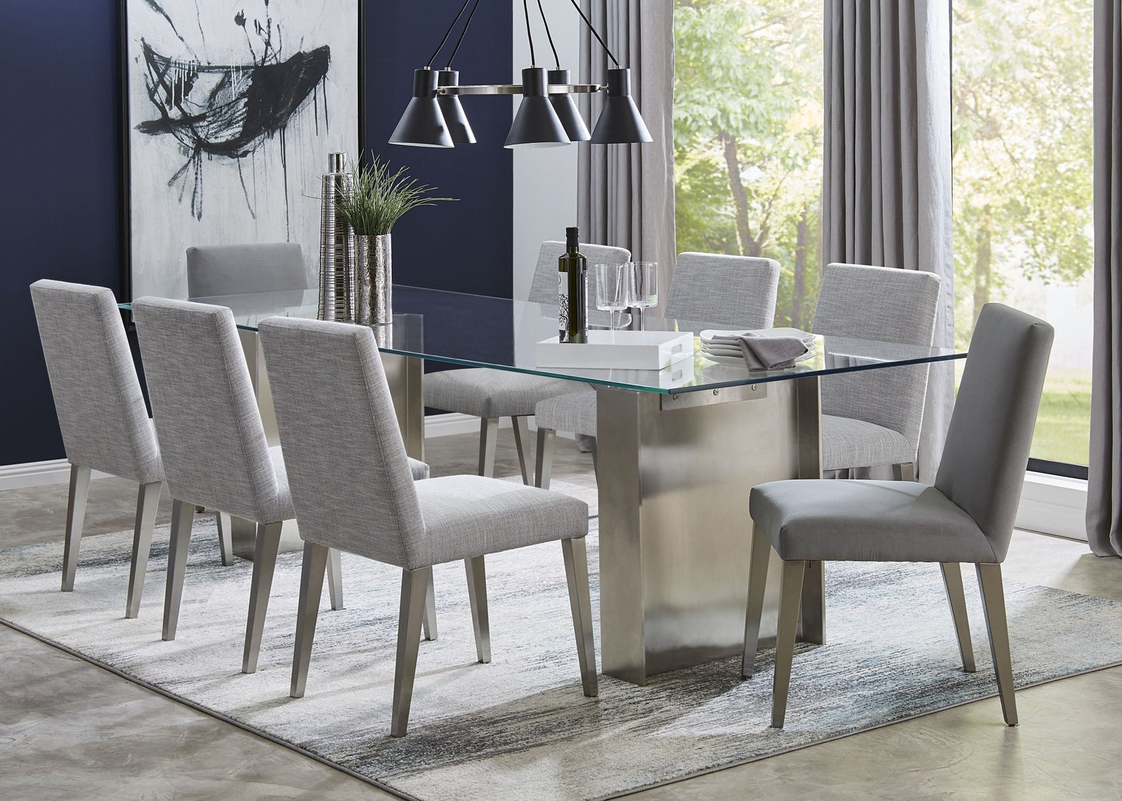 Omnia Dining Chair in Smoke Velvet and Brushed Stainless Steel (Set of 2) Chair modern furniture Contempo Furniture