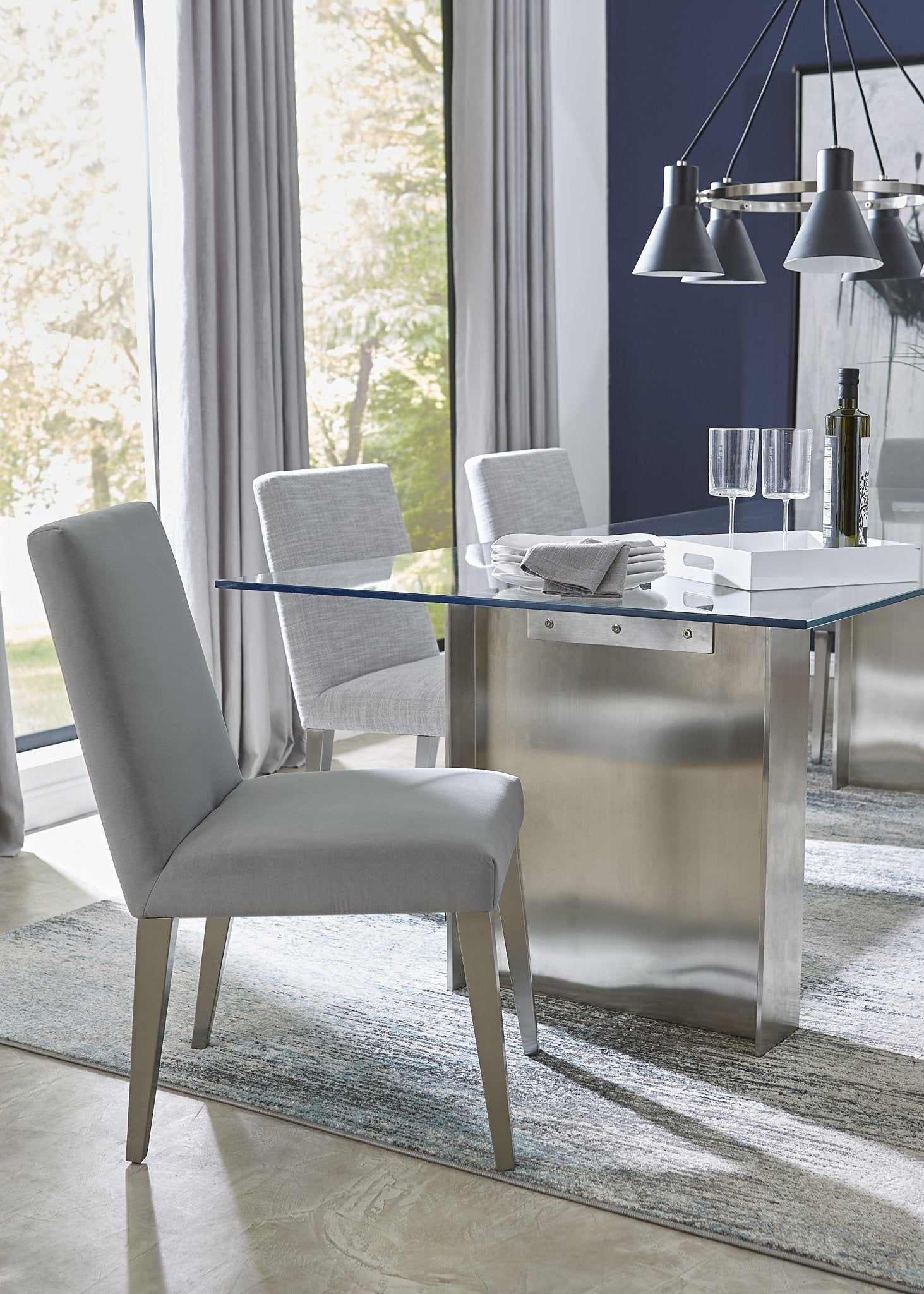 Omnia Dining Chair in Smoke Velvet and Brushed Stainless Steel (Set of 2) Chair modern furniture Contempo Furniture
