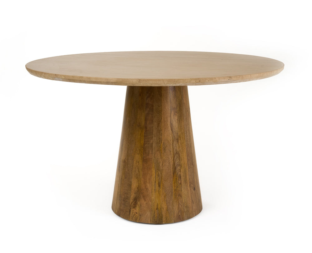 Onalaska - Modern Travertine Marble + Wood Round Dining Table