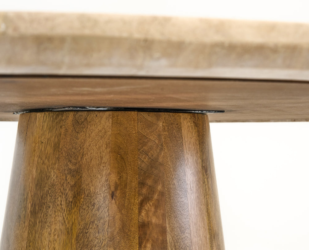 Onalaska - Modern Travertine Marble + Wood Round Dining Table