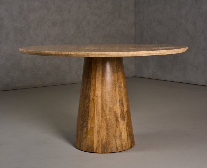 Onalaska - Modern Travertine Marble + Wood Round Dining Table