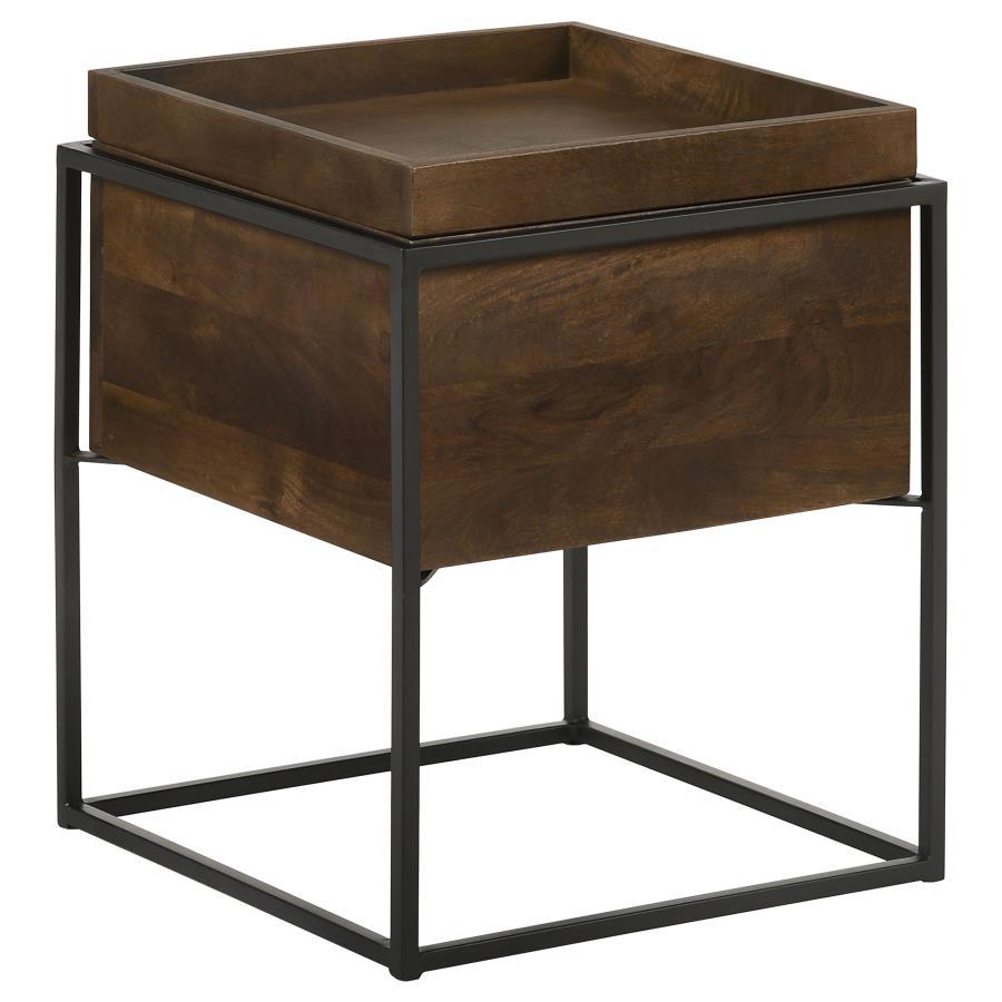 Ondrej - Square Accent Side Table Removable Tray - Dark Brown Side Table modern furniture Contempo Furniture