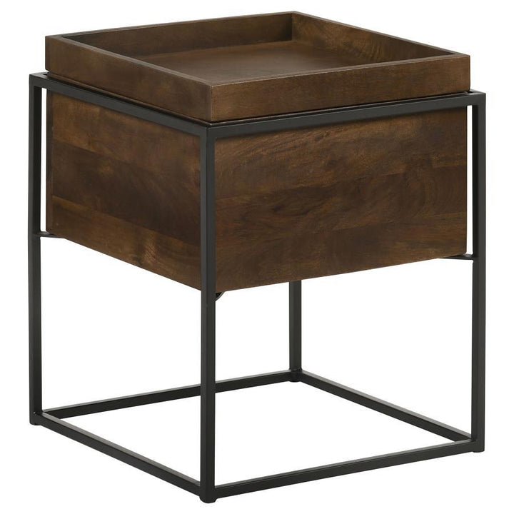 Ondrej - Square Accent Side Table Removable Tray - Dark Brown Side Table modern furniture Contempo Furniture