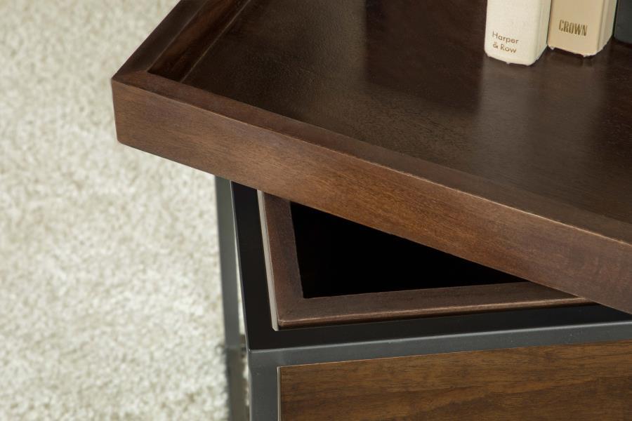 Ondrej - Square Accent Side Table Removable Tray - Dark Brown Side Table modern furniture Contempo Furniture