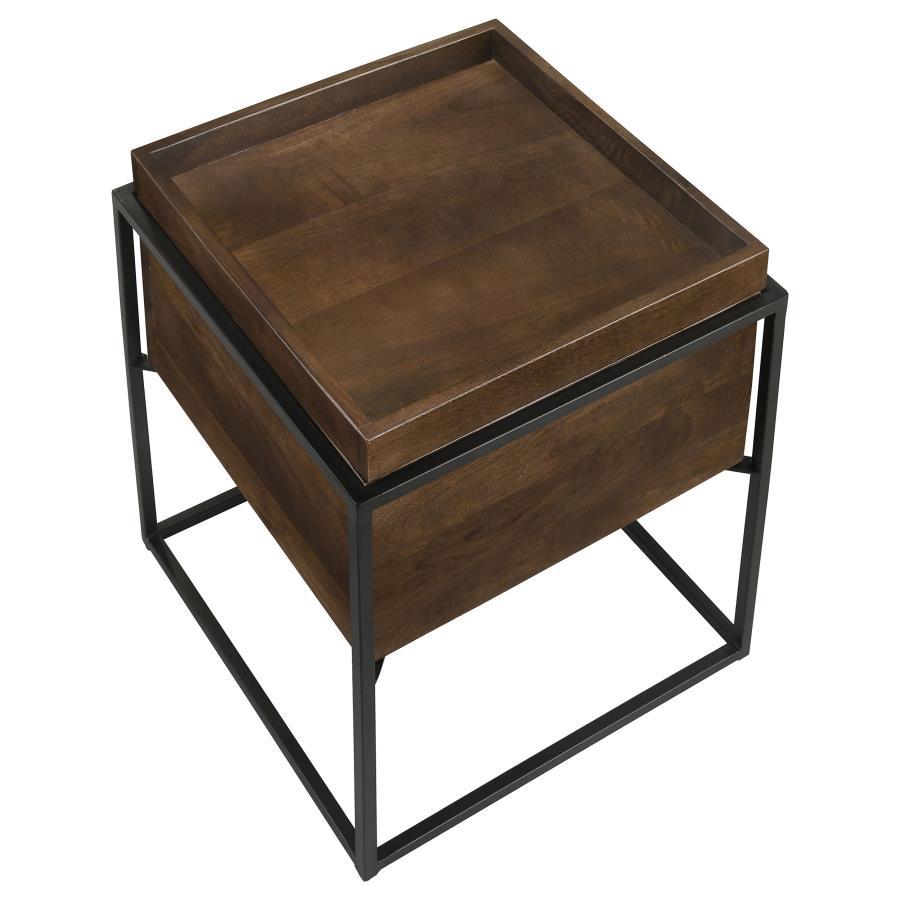 Ondrej - Square Accent Side Table Removable Tray - Dark Brown Side Table modern furniture Contempo Furniture