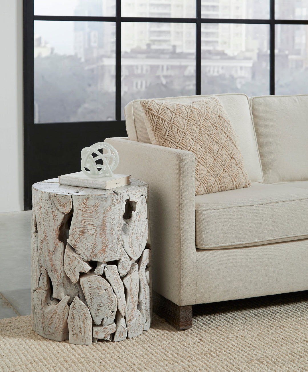 One Teak Slice Round End Table in Bleached Teak End Table modern furniture Contempo Furniture