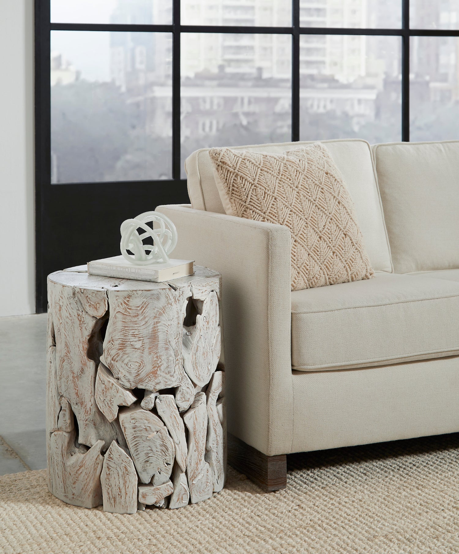 One Teak Slice Round End Table in Bleached Teak End Table modern furniture Contempo Furniture