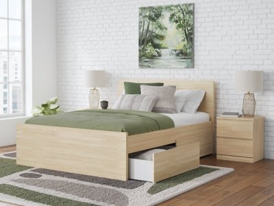 Onita Full Panel Platform Bed with 2 Side Storage - Light Brown Storage Bed modern furniture Contempo Furniture
