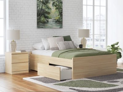 Onita Full Platform Bed with 1 Side Storage - Light Brown Storage Bed modern furniture Contempo Furniture