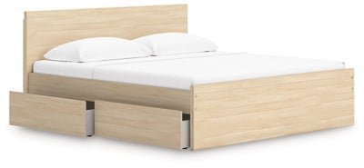 Onita King Panel Platform Bed with 1 Side Storage - Light Brown Storage Bed modern furniture Contempo Furniture