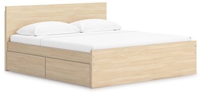 Onita King Panel Platform Bed with 1 Side Storage - Light Brown Storage Bed modern furniture Contempo Furniture