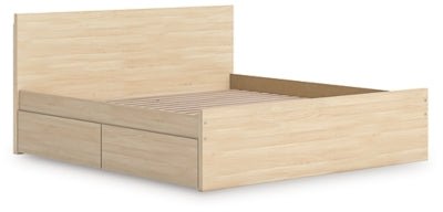 Onita King Panel Platform Bed with 1 Side Storage - Light Brown Storage Bed modern furniture Contempo Furniture