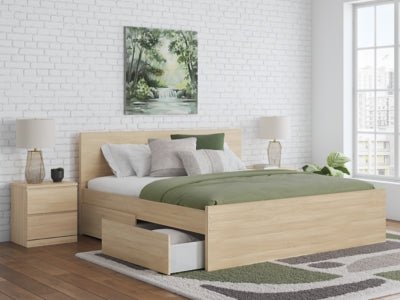 Onita King Panel Platform Bed with 1 Side Storage - Light Brown Storage Bed modern furniture Contempo Furniture