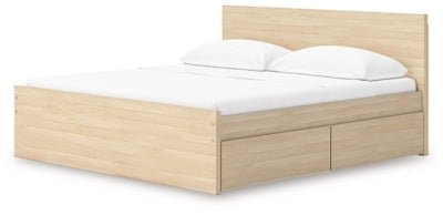 Onita King Panel Platform Bed with 2 Side Storage - Light Brown Storage Bed modern furniture Contempo Furniture