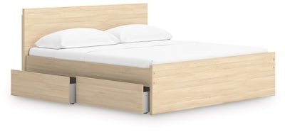 Onita King Panel Platform Bed with 2 Side Storage - Light Brown Storage Bed modern furniture Contempo Furniture