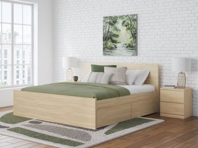 Onita King Panel Platform Bed with 2 Side Storage - Light Brown Storage Bed modern furniture Contempo Furniture