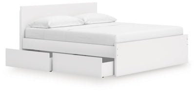 Onita King Panel Platform Bed with 2 Side Storage - White Storage Bed modern furniture Contempo Furniture