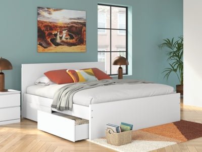 Onita King Panel Platform Bed with 2 Side Storage - White Storage Bed modern furniture Contempo Furniture