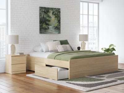 Onita King Platform Bed with 1 Side Storage - Light Brown Storage Bed modern furniture Contempo Furniture