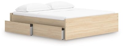Onita King Platform Bed with 1 Side Storage - Light Brown Storage Bed modern furniture Contempo Furniture