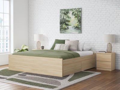 Onita King Platform Bed with 2 Side Storage - Light Brown Storage Bed modern furniture Contempo Furniture