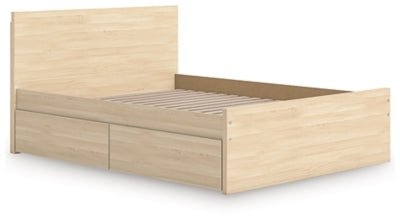 Onita Queen Panel Platform Bed with 1 Side Storage - Light Brown Storage Bed modern furniture Contempo Furniture