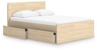 Onita Queen Panel Platform Bed with 1 Side Storage - Light Brown Storage Bed modern furniture Contempo Furniture