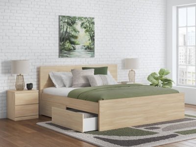 Onita Queen Panel Platform Bed with 1 Side Storage - Light Brown Storage Bed modern furniture Contempo Furniture
