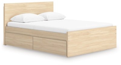 Onita Queen Panel Platform Bed with 1 Side Storage - Light Brown Storage Bed modern furniture Contempo Furniture