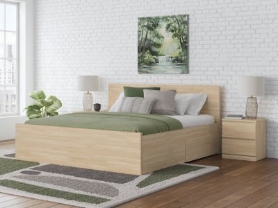 Onita Queen Panel Platform Bed with 2 Side Storage - Light Brown Storage Bed modern furniture Contempo Furniture