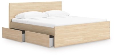 Onita Queen Panel Platform Bed with 2 Side Storage - Light Brown Storage Bed modern furniture Contempo Furniture