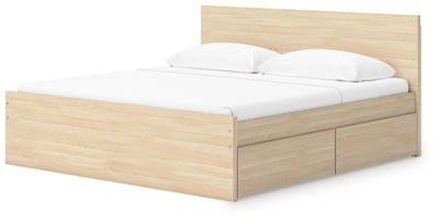 Onita Queen Panel Platform Bed with 2 Side Storage - Light Brown Storage Bed modern furniture Contempo Furniture
