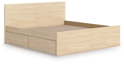 Onita Queen Panel Platform Bed with 2 Side Storage - Light Brown Storage Bed modern furniture Contempo Furniture