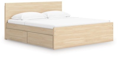 Onita Queen Panel Platform Bed with 2 Side Storage - Light Brown Storage Bed modern furniture Contempo Furniture