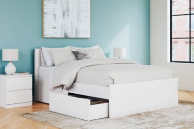 Onita Queen Panel Platform Bed with 2 Side Storage - White Storage Bed modern furniture Contempo Furniture