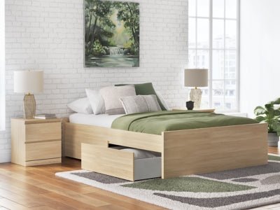 Onita Queen Platform Bed with 1 Side Storage - Light Brown Storage Bed modern furniture Contempo Furniture