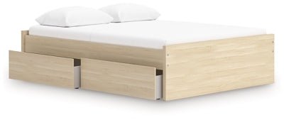 Onita Queen Platform Bed with 1 Side Storage - Light Brown Storage Bed modern furniture Contempo Furniture
