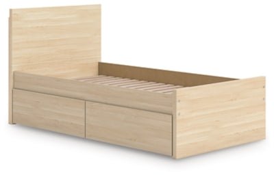 Onita Twin Panel Platform Bed with 1 Side Storage - Light Brown Storage Bed modern furniture Contempo Furniture