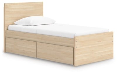 Onita Twin Panel Platform Bed with 1 Side Storage - Light Brown Storage Bed modern furniture Contempo Furniture
