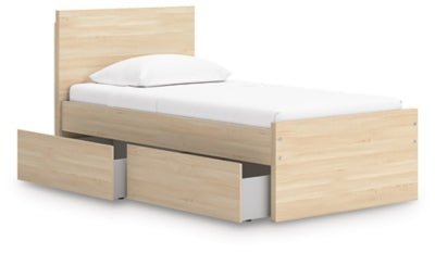 Onita Twin Panel Platform Bed with 1 Side Storage - Light Brown Storage Bed modern furniture Contempo Furniture