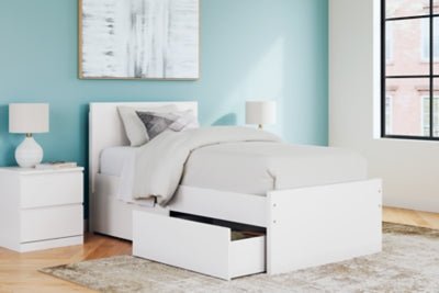 Onita Twin Panel Platform Bed with 1 Side Storage - White Storage Bed modern furniture Contempo Furniture