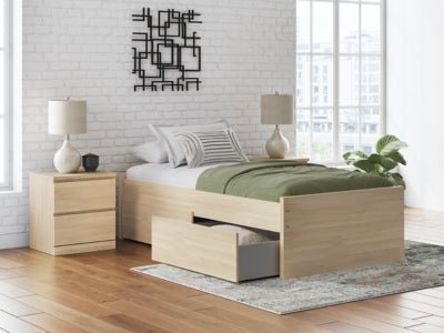 Onita Twin Platform Bed with 1 Side Storage - Light Brown Storage Bed modern furniture Contempo Furniture