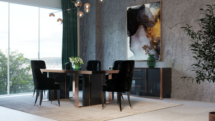 Cartier Modern Black &amp; Rosegold Dining Table