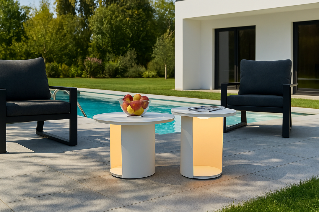 Onza - Outdoor White Medium End Table w/ Solar Light