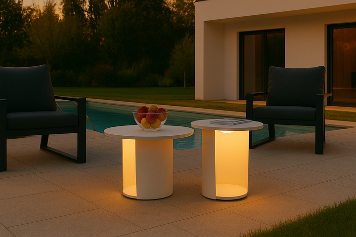 Onza - Outdoor White Medium End Table w/ Solar Light
