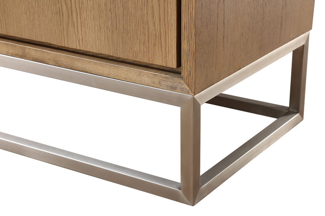 Modus Furniture Jvlh78G One Modern Coastal Metal Base Sideboard In White Oak And Brushed Stainless Steel