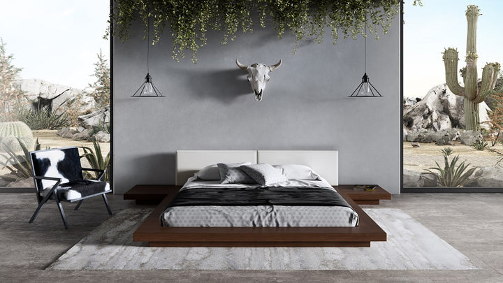 Tokyo  Contemporary Walnut and White Platform Bed