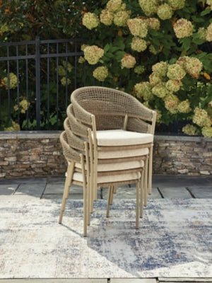 Orchard Beach Outdoor Arm Chair with Cushion (Set of 4) - Beige Chair Set modern furniture Contempo Furniture