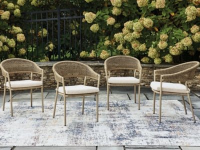 Orchard Beach Outdoor Arm Chair with Cushion (Set of 4) - Beige Chair Set modern furniture Contempo Furniture